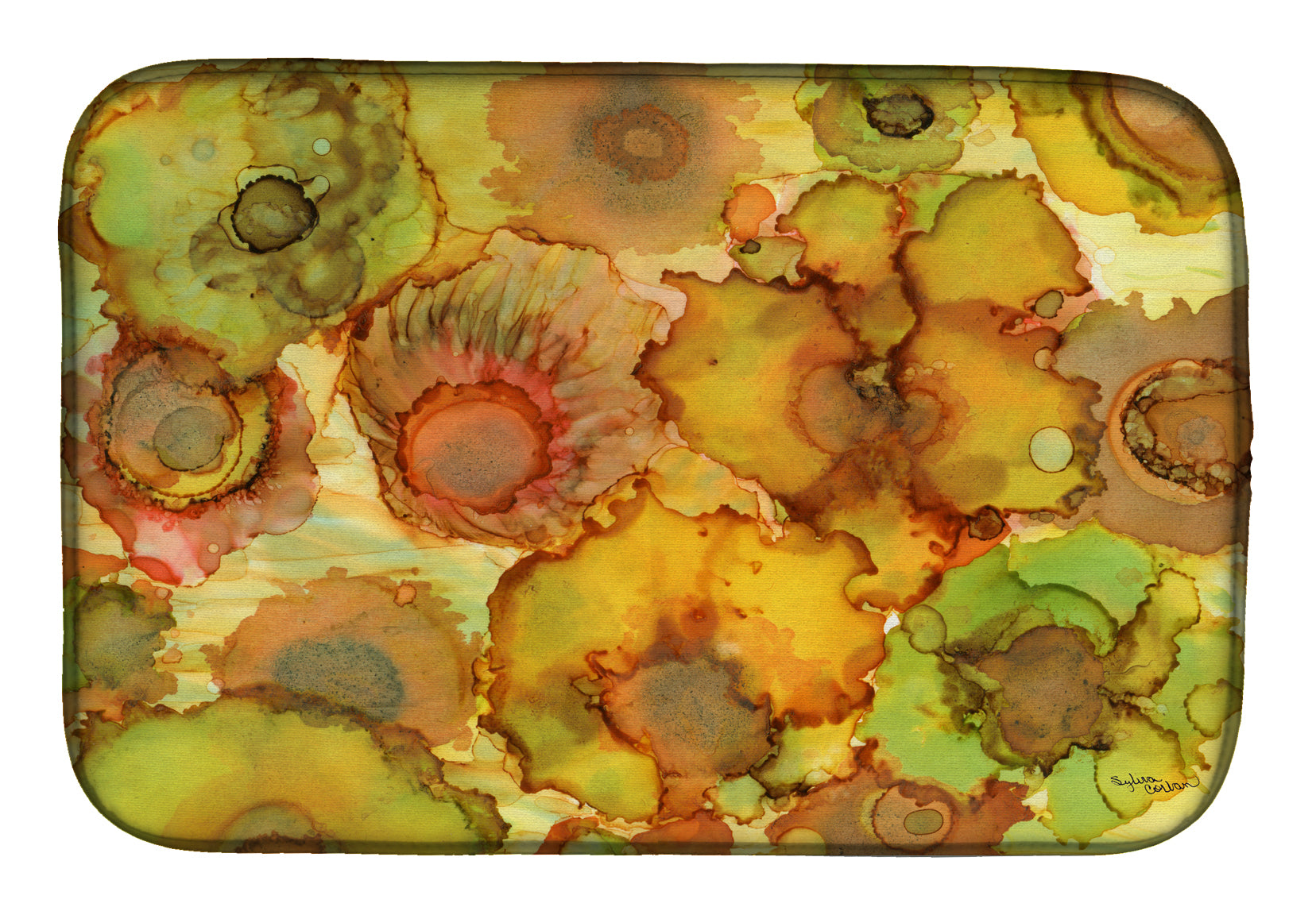 Abstract Flowers in Yellows and Oranges Dish Drying Mat 8986DDM  the-store.com.