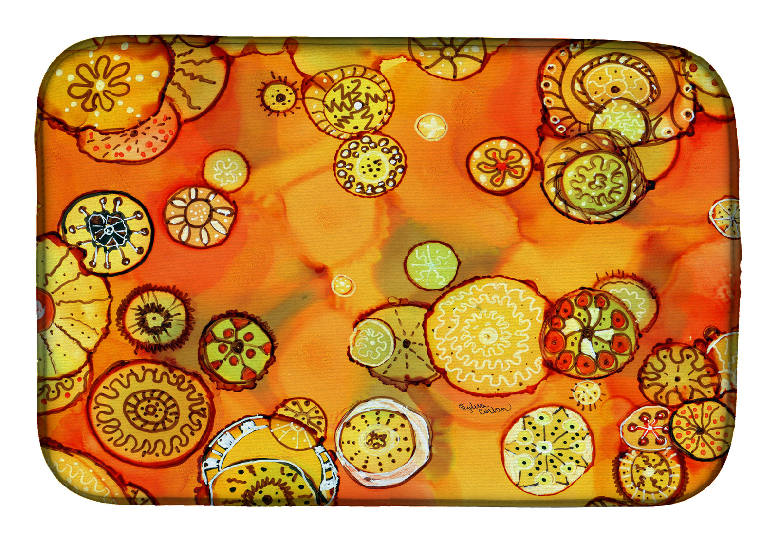 Abstract Flowers in Oranges and Yellows Dish Drying Mat 8987DDM  the-store.com.