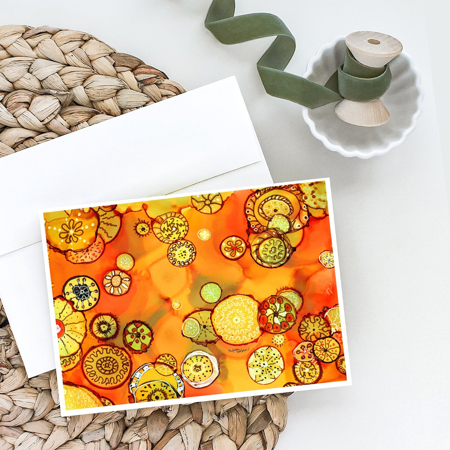 Buy this Abstract Flowers in Oranges and Yellows Greeting Cards and Envelopes Pack of 8