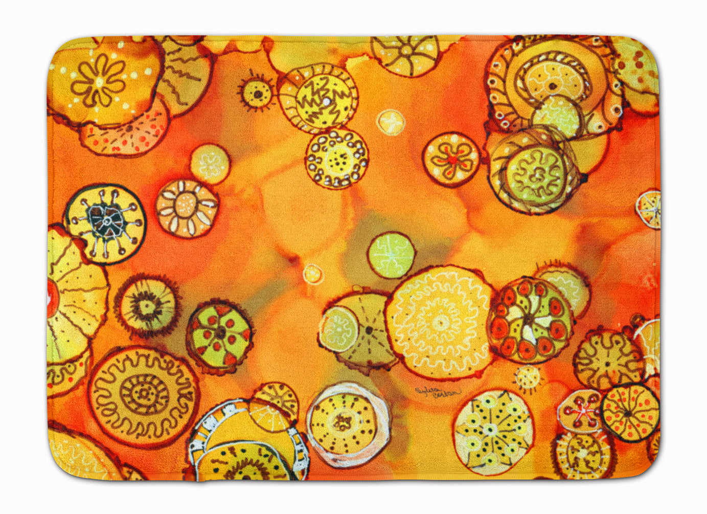 Abstract Flowers in Oranges and Yellows Machine Washable Memory Foam Mat 8987RUG - the-store.com