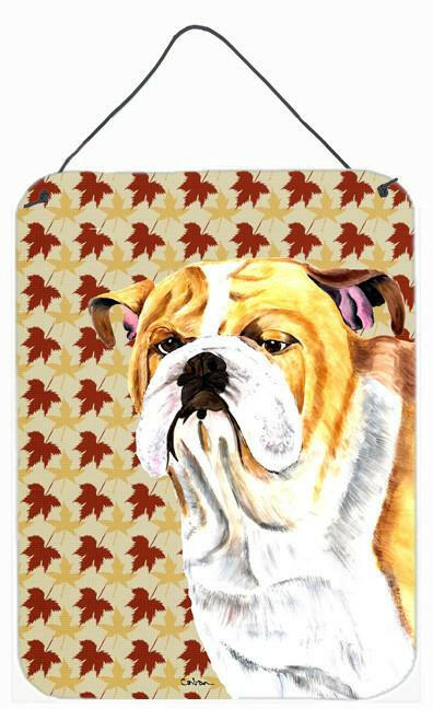 Bulldog English Fall Leaves Portrait Wall or Door Hanging Prints by Caroline&#39;s Treasures