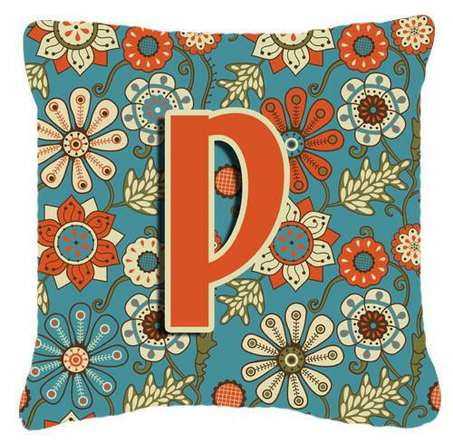 Letter P Flowers Retro Blue Canvas Fabric Decorative Pillow CJ2012-PPW1414 by Caroline's Treasures