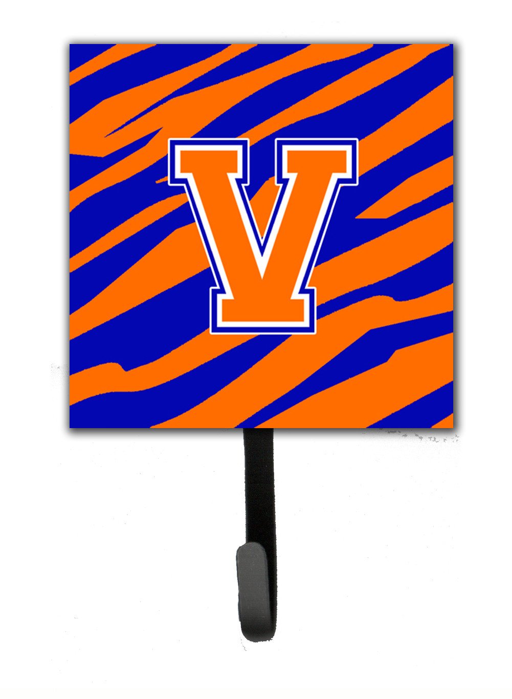 Letter V Initial Monogram - Tiger Stripe - Blue Orange Leash Holder or Key Hook by Caroline's Treasures