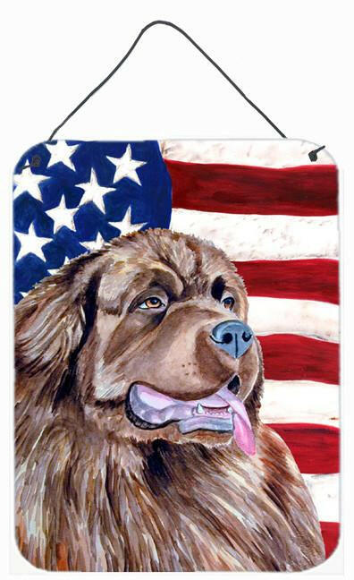 USA American Flag with Newfoundland Aluminium Metal Wall or Door Hanging Prints by Caroline&#39;s Treasures