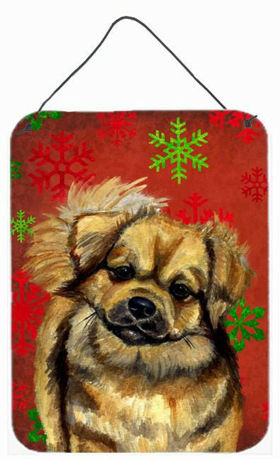 Tibetan Spaniel Red Snowflakes Holiday Christmas Wall or Door Hanging Prints by Caroline's Treasures