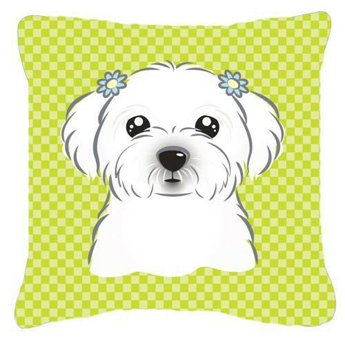 Checkerboard Lime Green Maltese Canvas Fabric Decorative Pillow BB1270PW1414 - the-store.com