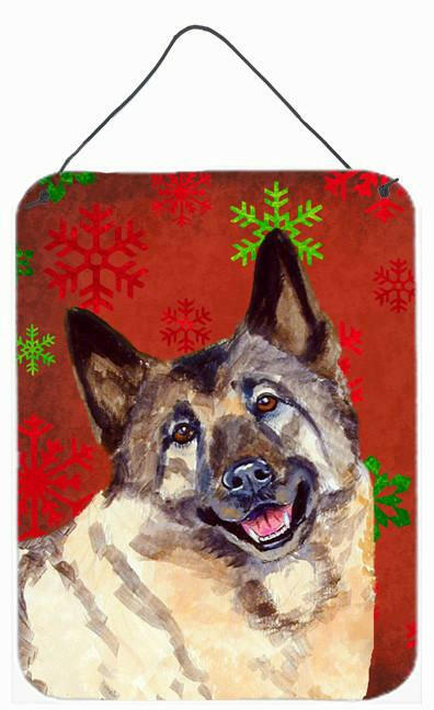 Norwegian Elkhound Red Snowflakes Holiday Christmas Wall or Door Hanging Prints by Caroline's Treasures