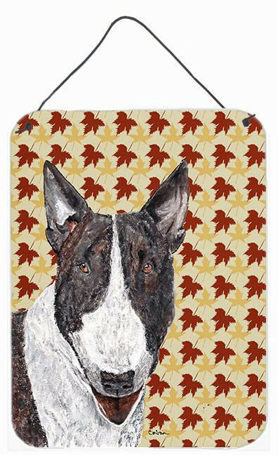 Bull Terrier Fall Leaves Aluminium Metal Wall or Door Hanging Prints by Caroline's Treasures