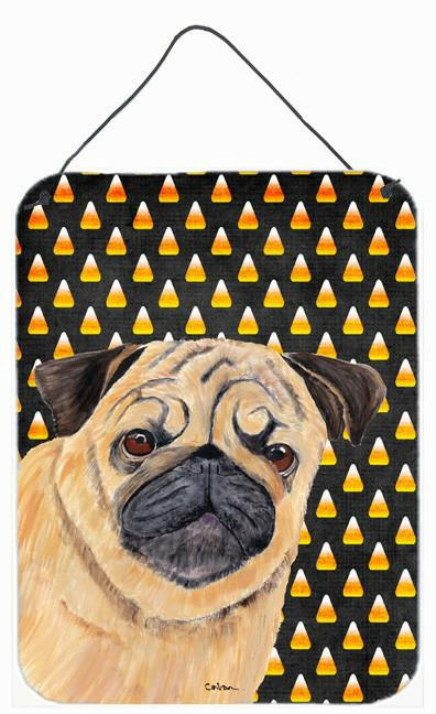 Pug Candy Corn Halloween Portrait Aluminium Metal Wall or Door Hanging Prints by Caroline&#39;s Treasures