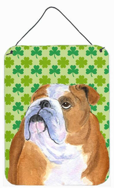 Bulldog English St. Patrick&#39;s Day Shamrock Portrait Wall or Door Hanging Prints by Caroline&#39;s Treasures