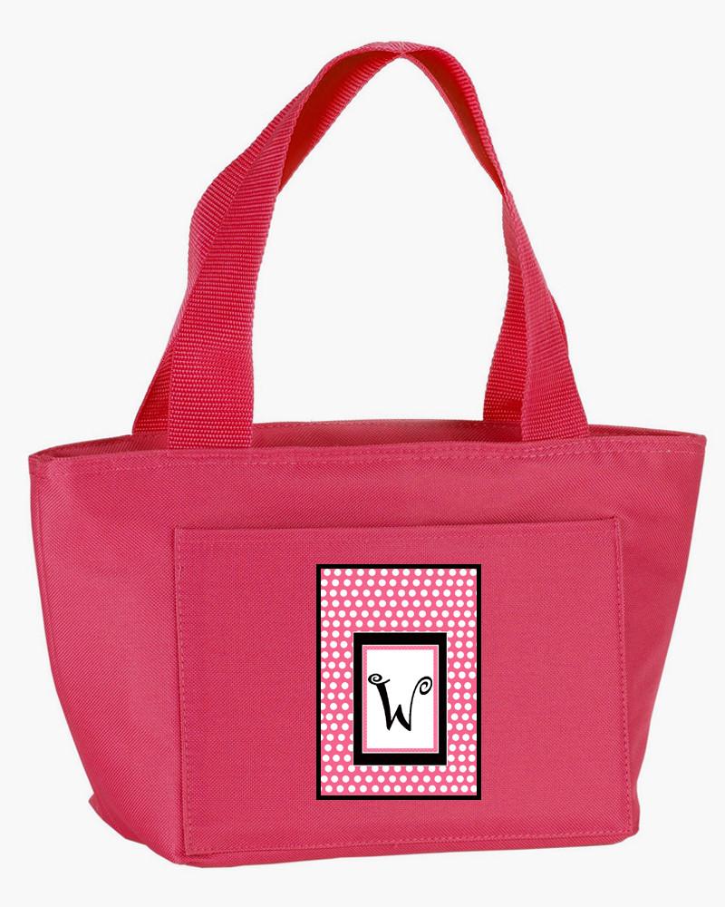 Letter W Monogram - Pink Black Polka Dots Lunch Bag or Doggie Bag CJ1001-W-PK-8808 by Caroline&#39;s Treasures