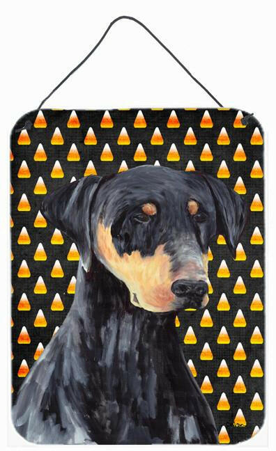 Doberman Natural Ears Candy Corn Halloween Portrait Wall or Door Hanging Prints by Caroline's Treasures