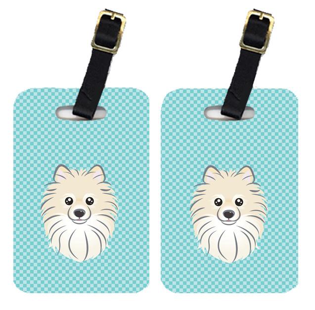 Pair of Checkerboard Blue Pomeranian Luggage Tags BB1145BT by Caroline&#39;s Treasures