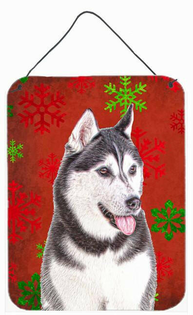 Red Snowflakes Holiday Christmas  Alaskan Malamute Wall or Door Hanging Prints KJ1182DS1216 by Caroline's Treasures