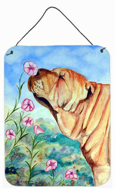 Shar Pei smell the flowers Aluminium Metal Wall or Door Hanging Prints by Caroline&#39;s Treasures