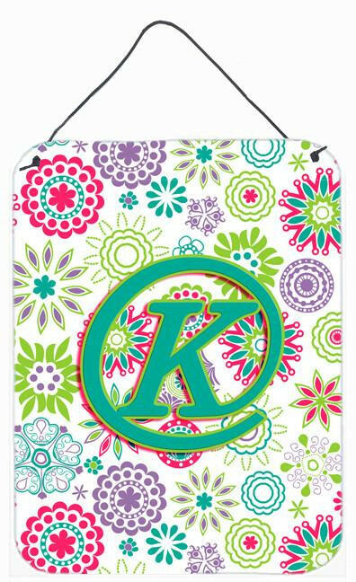 Letter K Flowers Pink Teal Green Initial Wall or Door Hanging Prints CJ2011-KDS1216 by Caroline's Treasures