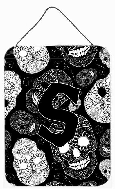 Letter S Day of the Dead Skulls Black Wall or Door Hanging Prints CJ2008-SDS1216 by Caroline's Treasures