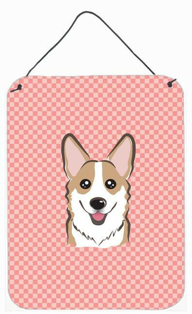 Checkerboard Pink Corgi Wall or Door Hanging Prints BB1253DS1216 by Caroline's Treasures