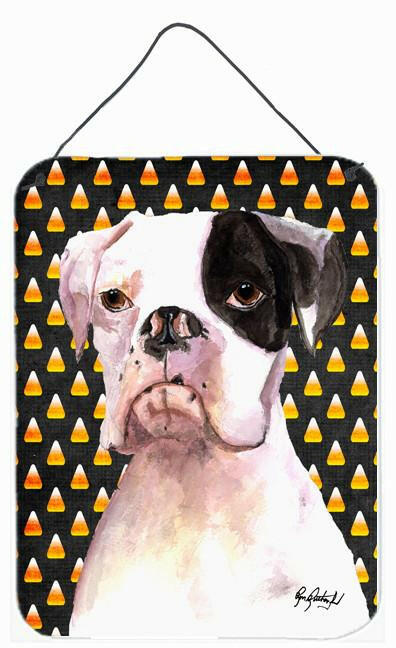 Cooper Candy Corn Boxer Halloween Aluminium Metal Wall or Door Hanging Prints by Caroline's Treasures