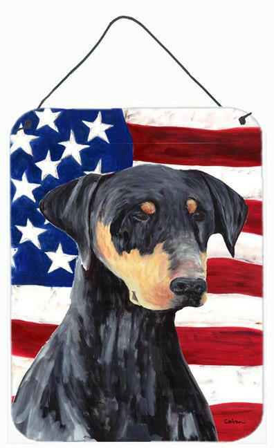 USA American Flag with Doberman Aluminium Metal Wall or Door Hanging Prints by Caroline's Treasures