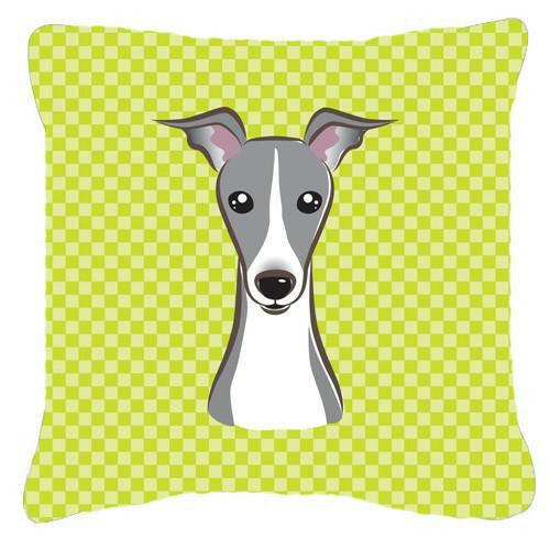 Checkerboard Lime Green Italian Greyhound Canvas Fabric Decorative Pillow BB1298PW1414 - the-store.com