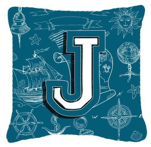 Letter J Sea Doodles Initial Alphabet Canvas Fabric Decorative Pillow CJ2014-JPW1414 by Caroline's Treasures