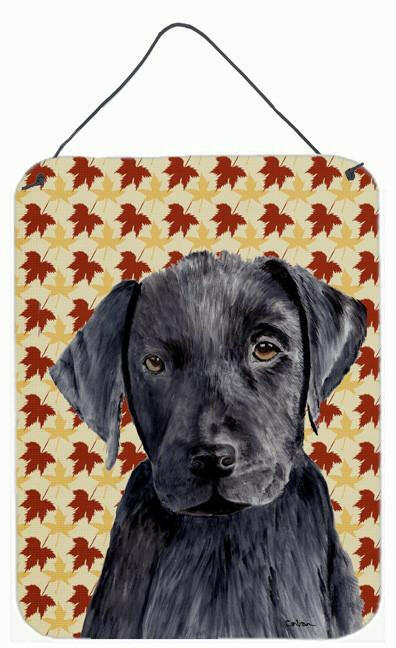 Labrador Black Fall Leaves Portrait Aluminium Metal Wall or Door Hanging Prints by Caroline&#39;s Treasures