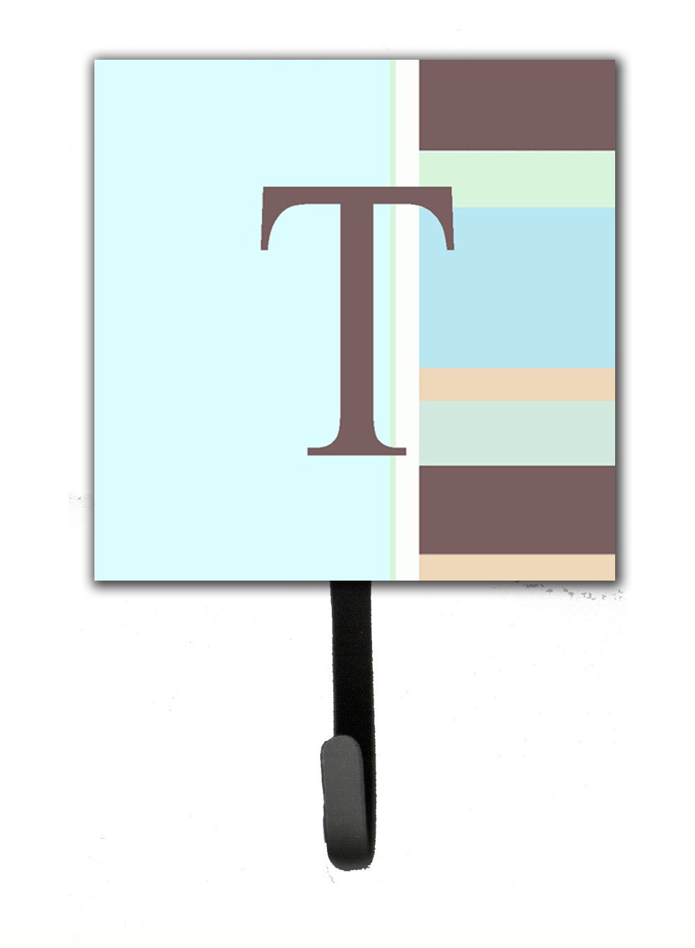 Letter T Initial Monogram - Blue Stripes Leash Holder or Key Hook by Caroline's Treasures