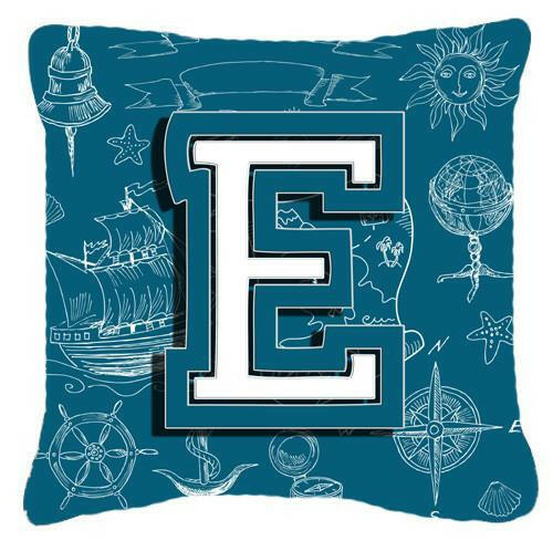 Letter E Sea Doodles Initial Alphabet Canvas Fabric Decorative Pillow CJ2014-EPW1414 by Caroline's Treasures