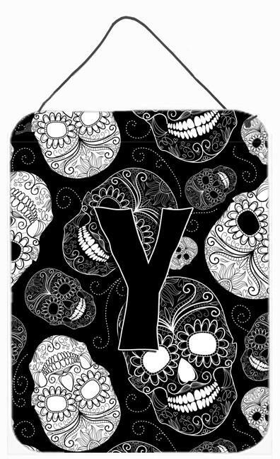 Letter Y Day of the Dead Skulls Black Wall or Door Hanging Prints CJ2008-YDS1216 by Caroline's Treasures