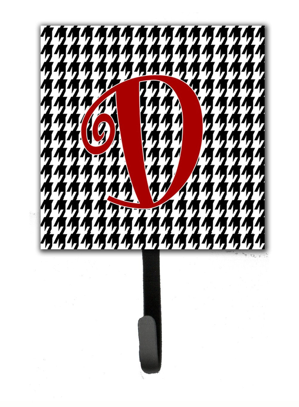 Letter D Initial Monogram - Houndstooth Black Leash Holder or Key Hook by Caroline's Treasures