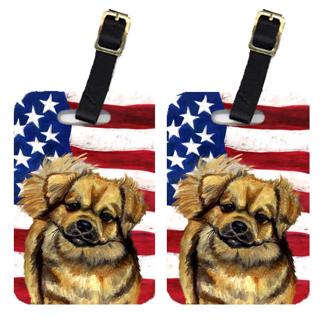 Pair of USA American Flag with Tibetan Spaniel Luggage Tags LH9033BT by Caroline's Treasures