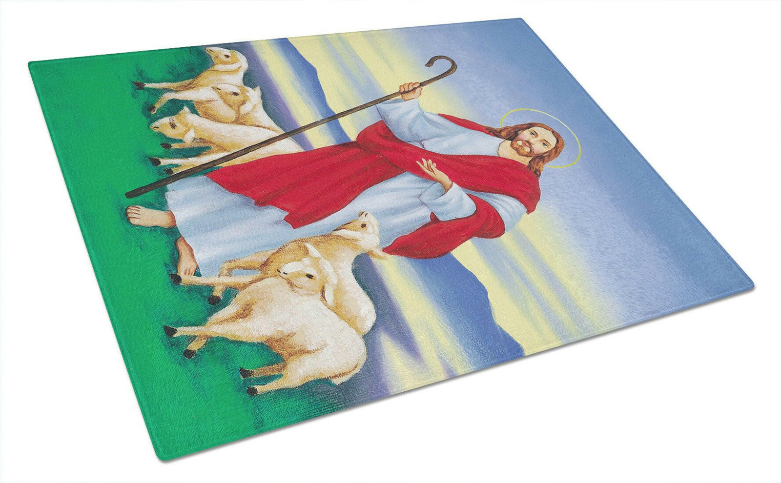 Jesus The Good Shepherd Glass Cutting Board Large AAH6876LCB by Caroline's Treasures