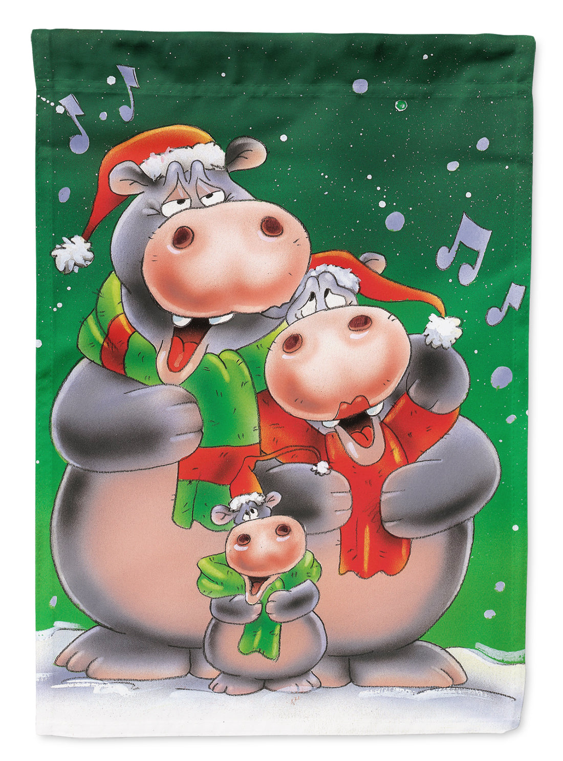 Hippo Family Caroling Flag Canvas House Size AAH7195CHF  the-store.com.