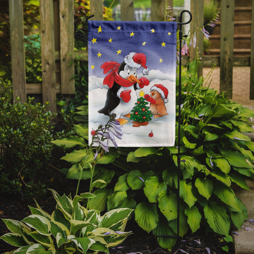 Penguin and Robin with Christmas Tree Flag Garden Size AAH7203GF.