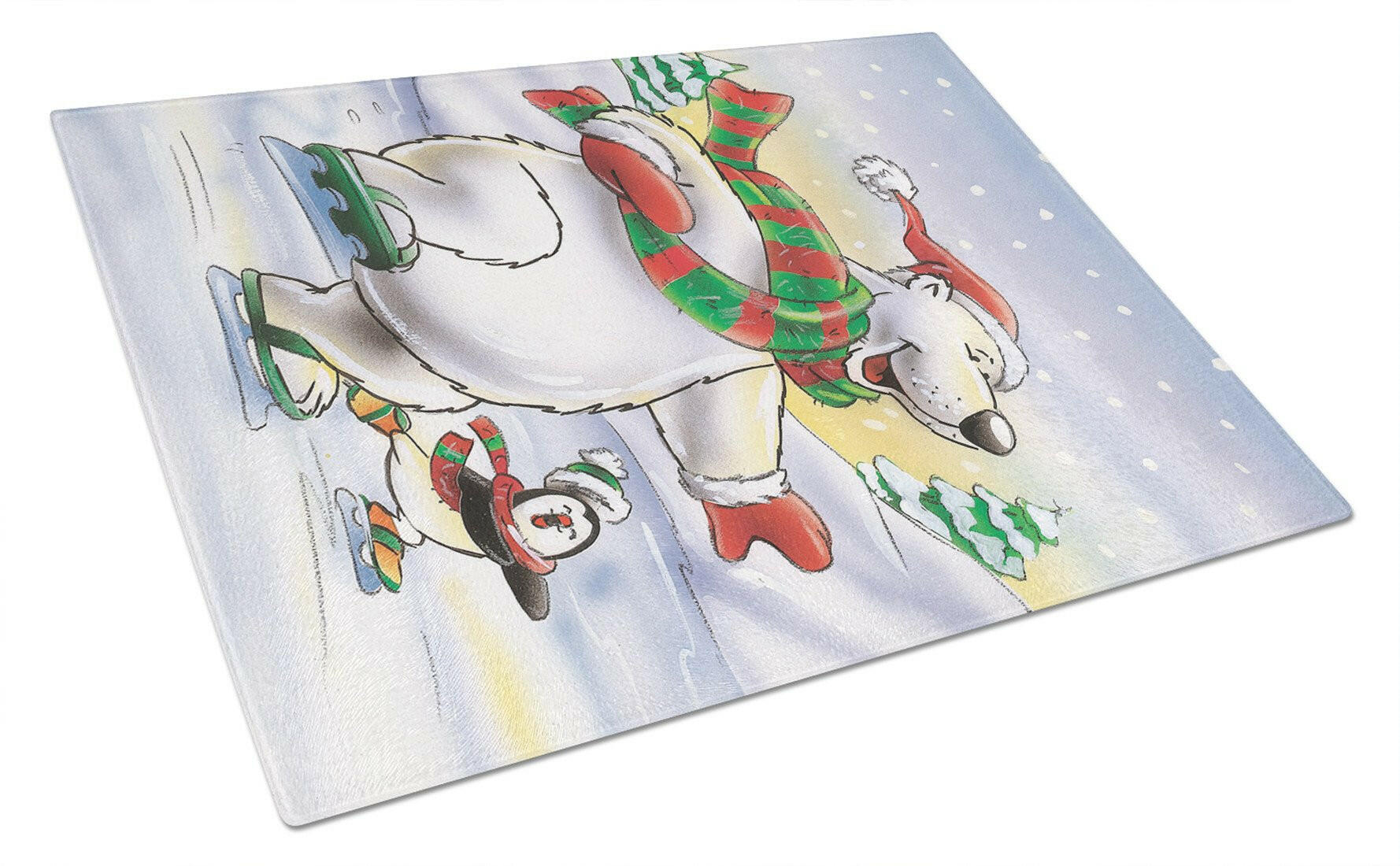 Holiday Polar Bears Ice Skating Glass Cutting Board Large AAH7270LCB by Caroline's Treasures