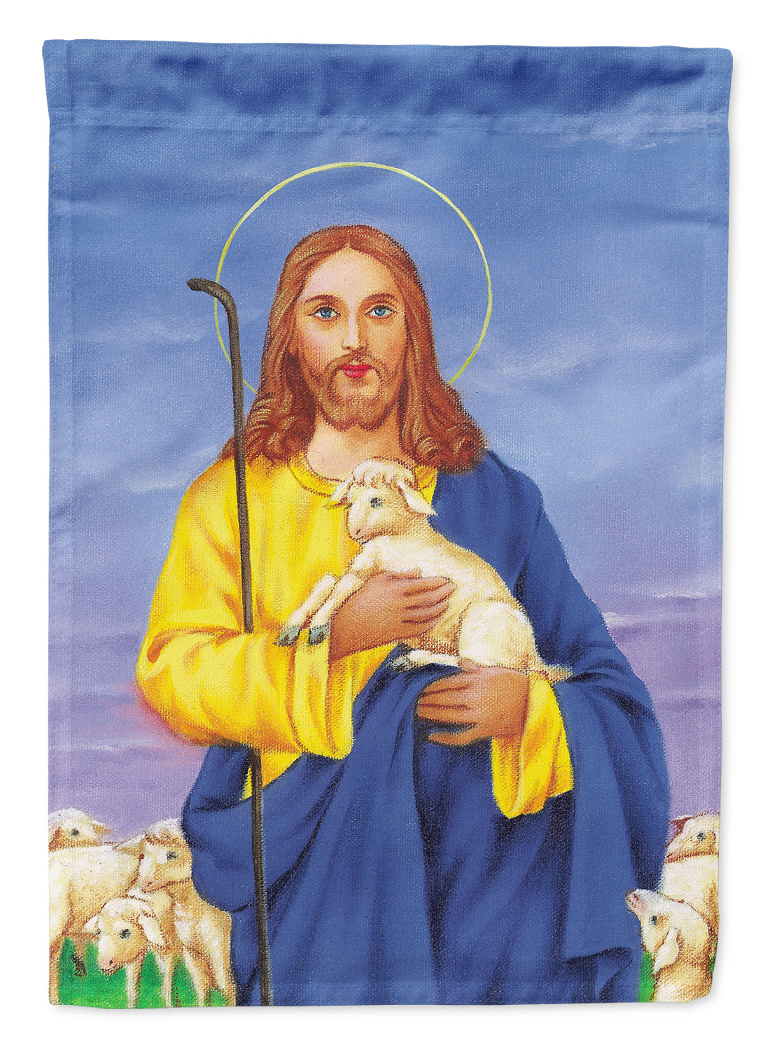 Jesus The Good Shepherd holding a lamb Flag Canvas House Size AAH8215CHF  the-store.com.