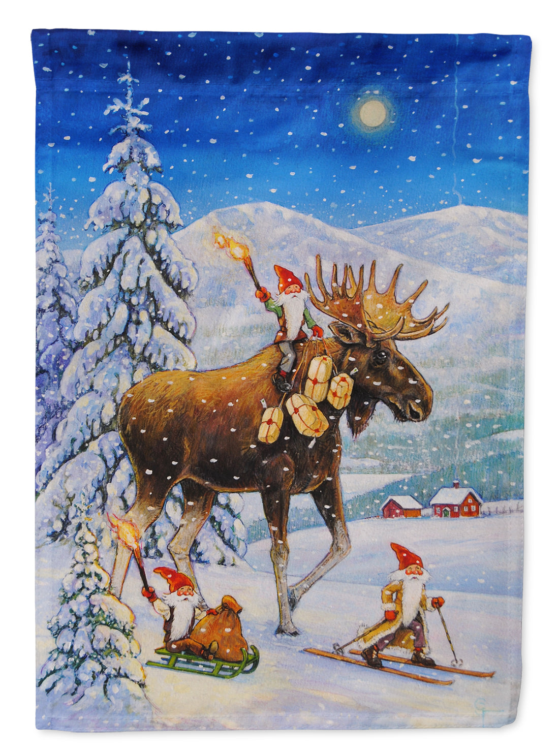 Christmas Gnome riding Reindeer Flag Canvas House Size ACG0102CHF  the-store.com.