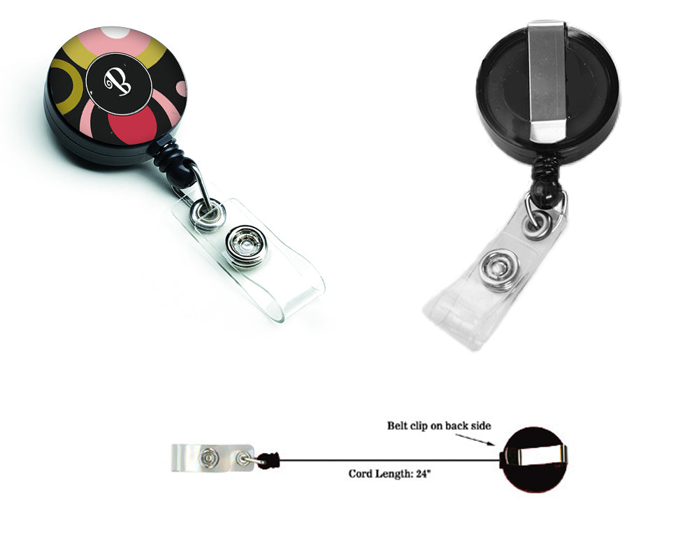 Letter B Monogram - Retro in Black  Retractable Badge Reel AM1001-BBR  the-store.com.