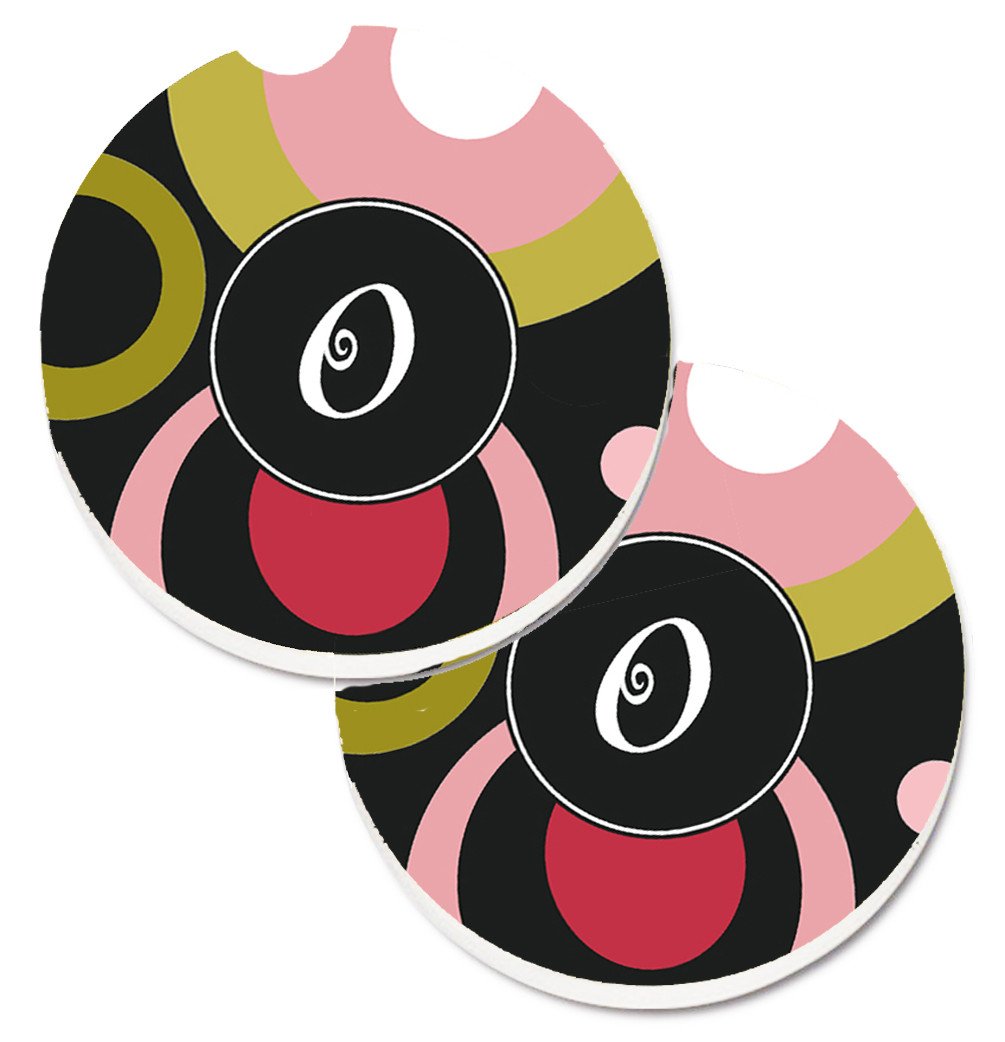 Letter O Monogram - Retro in Black  Set of 2 Cup Holder Car Coasters AM1001-OCARC by Caroline's Treasures