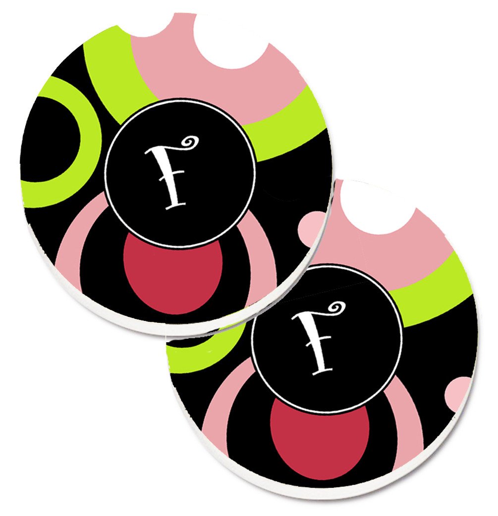 Letter F Monogram - Retro in Black Set of 2 Cup Holder Car Coasters AM1002-FCARC by Caroline's Treasures