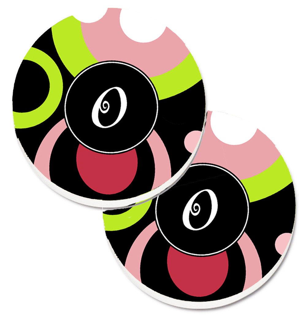 Letter O Monogram - Retro in Black Set of 2 Cup Holder Car Coasters AM1002-OCARC by Caroline's Treasures