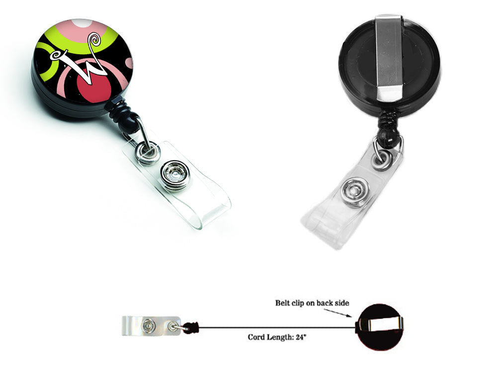 Letter W Monogram - Retro in Black Retractable Badge Reel AM1002-WBR  the-store.com.