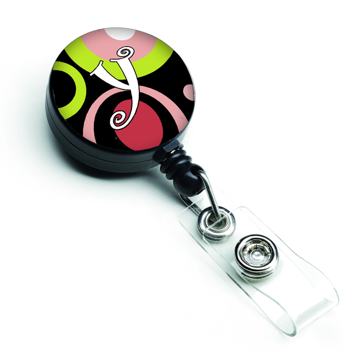 Letter Y Monogram - Retro in Black Retractable Badge Reel AM1002-YBR  the-store.com.