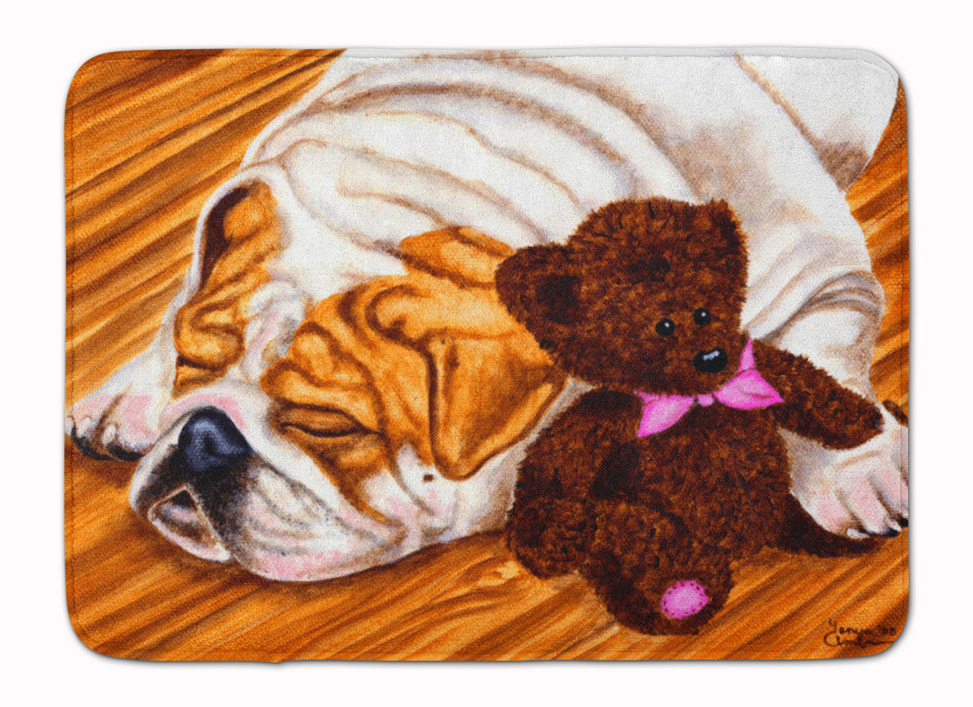 English Bulldog and Teddy Bear Machine Washable Memory Foam Mat AMB1003RUG - the-store.com