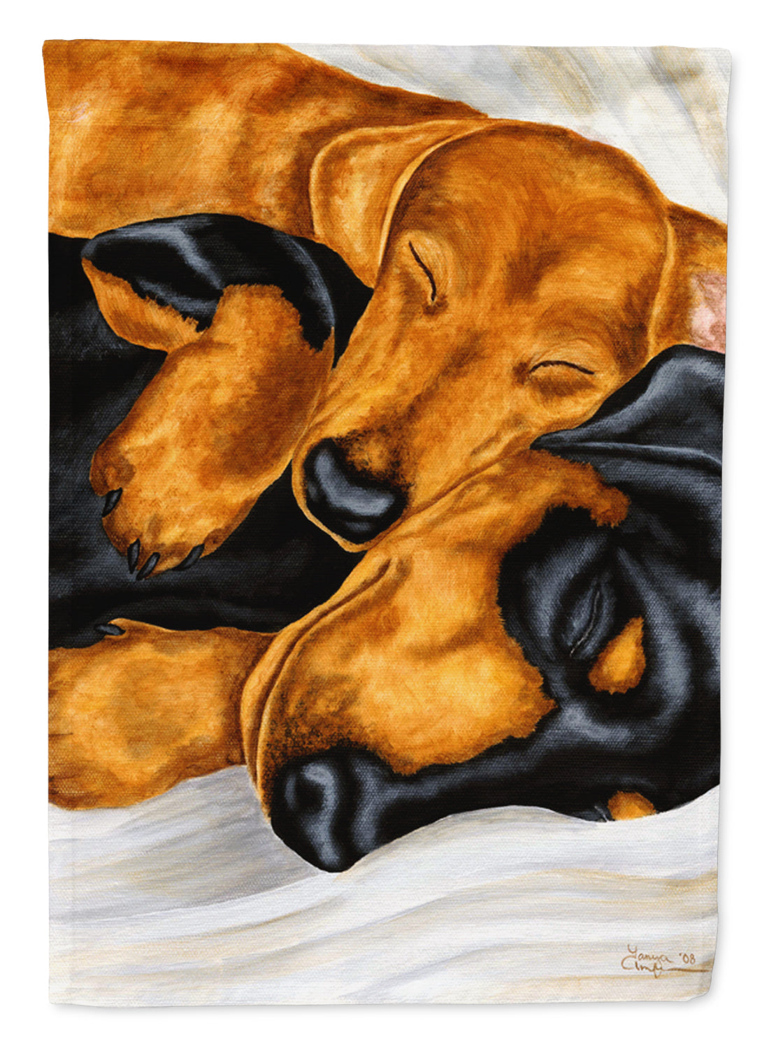 Dachshund Snuggles Flag Canvas House Size AMB1110CHF  the-store.com.