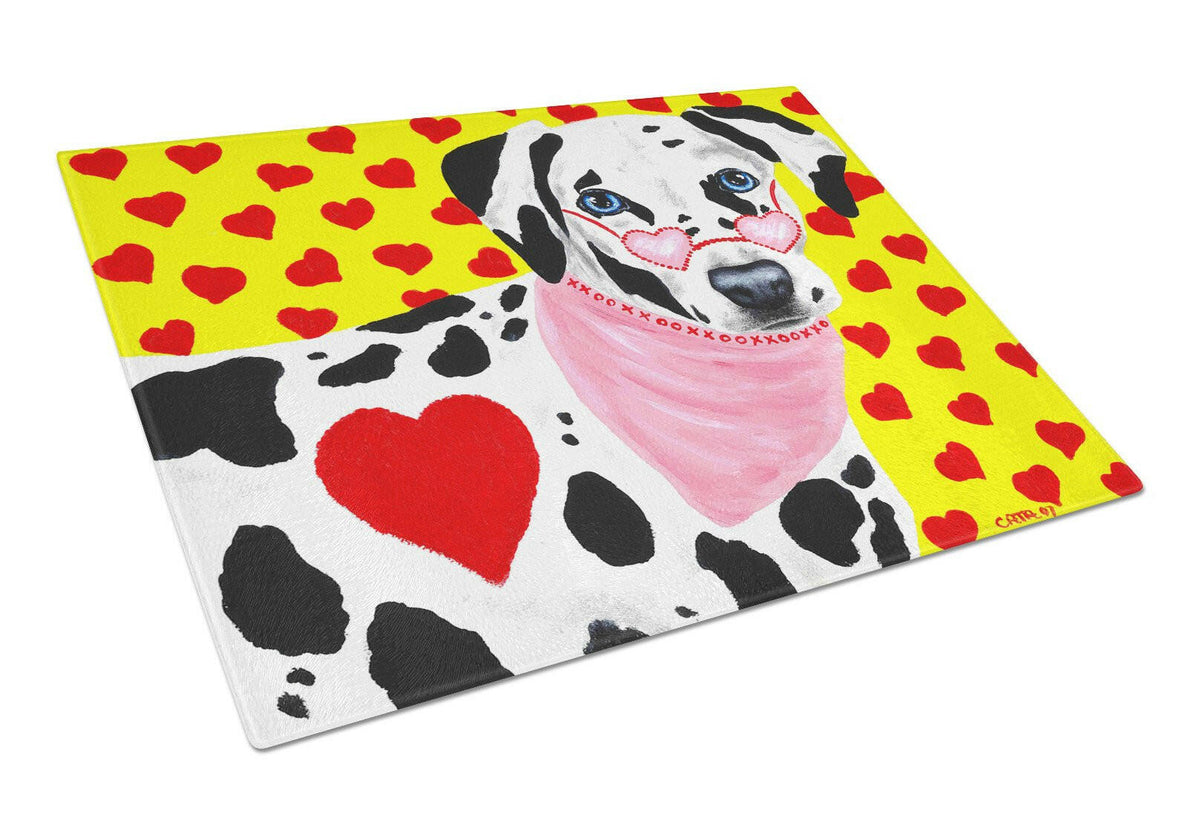 Hearts and Dalmatian Glass Cutting Board Large AMB1116LCB by Caroline&#39;s Treasures