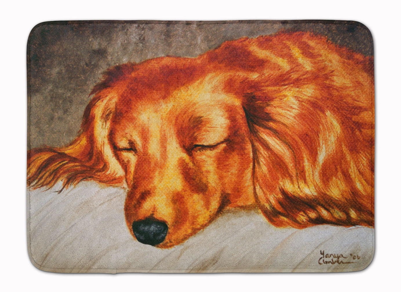 Red Longhaired Dachshund Machine Washable Memory Foam Mat AMB1202RUG - the-store.com