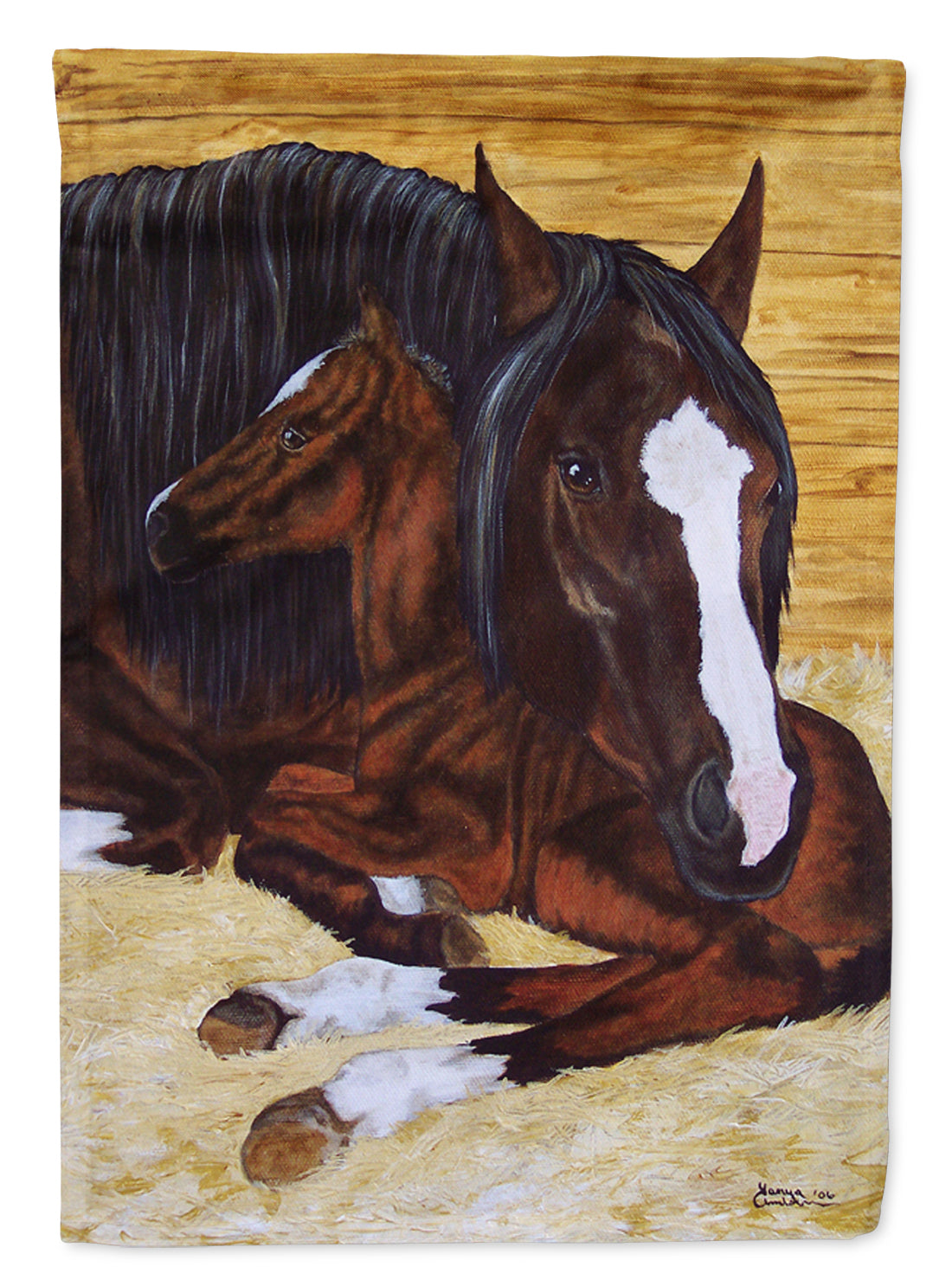 Bay Mare Foal Horse Flag Garden Size  the-store.com.