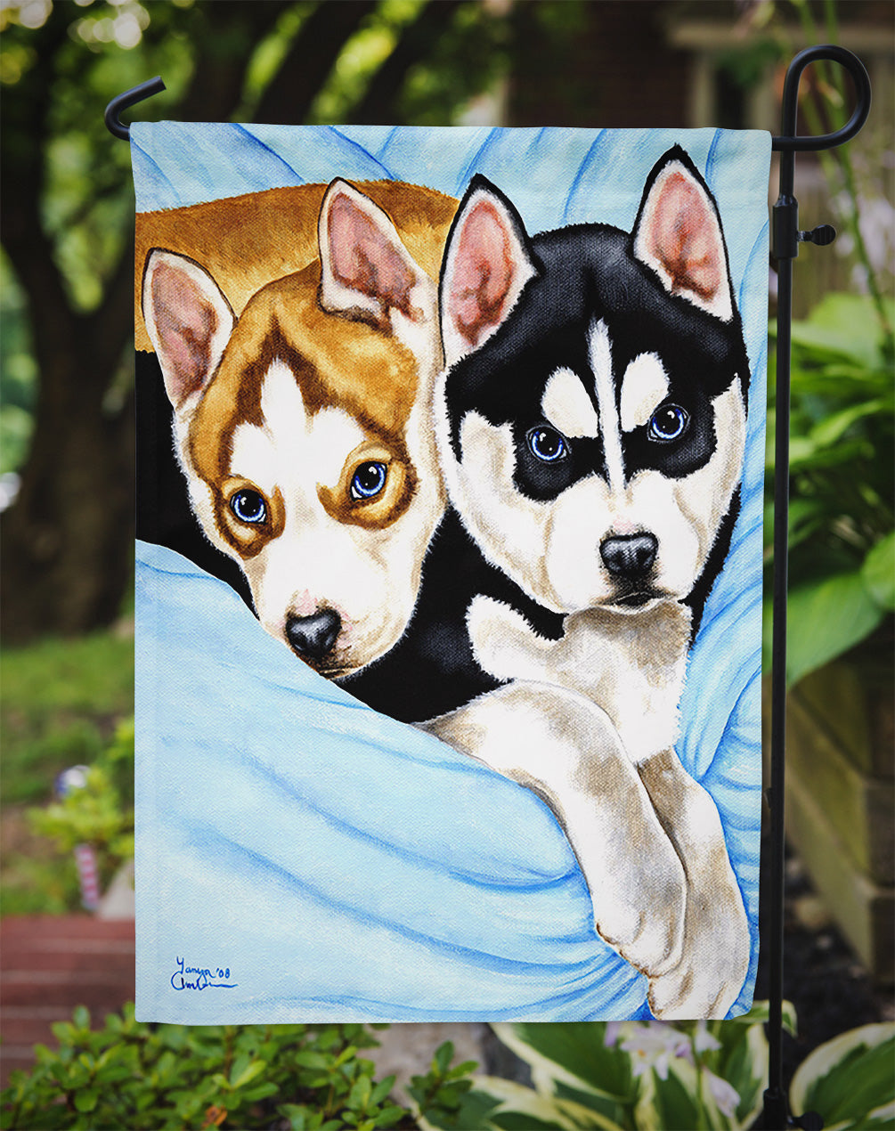 Snow Angels Siberian Husky Flag Garden Size  the-store.com.